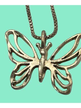 Sterling Silver Butterfly Pendant Necklace 18" Italy 925